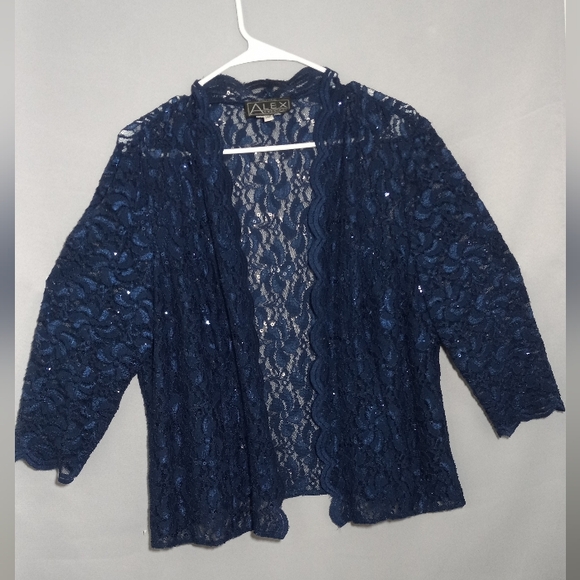 Alex Evenings Tops - Alex Evenings 14 Petite Blue Lace Blouse